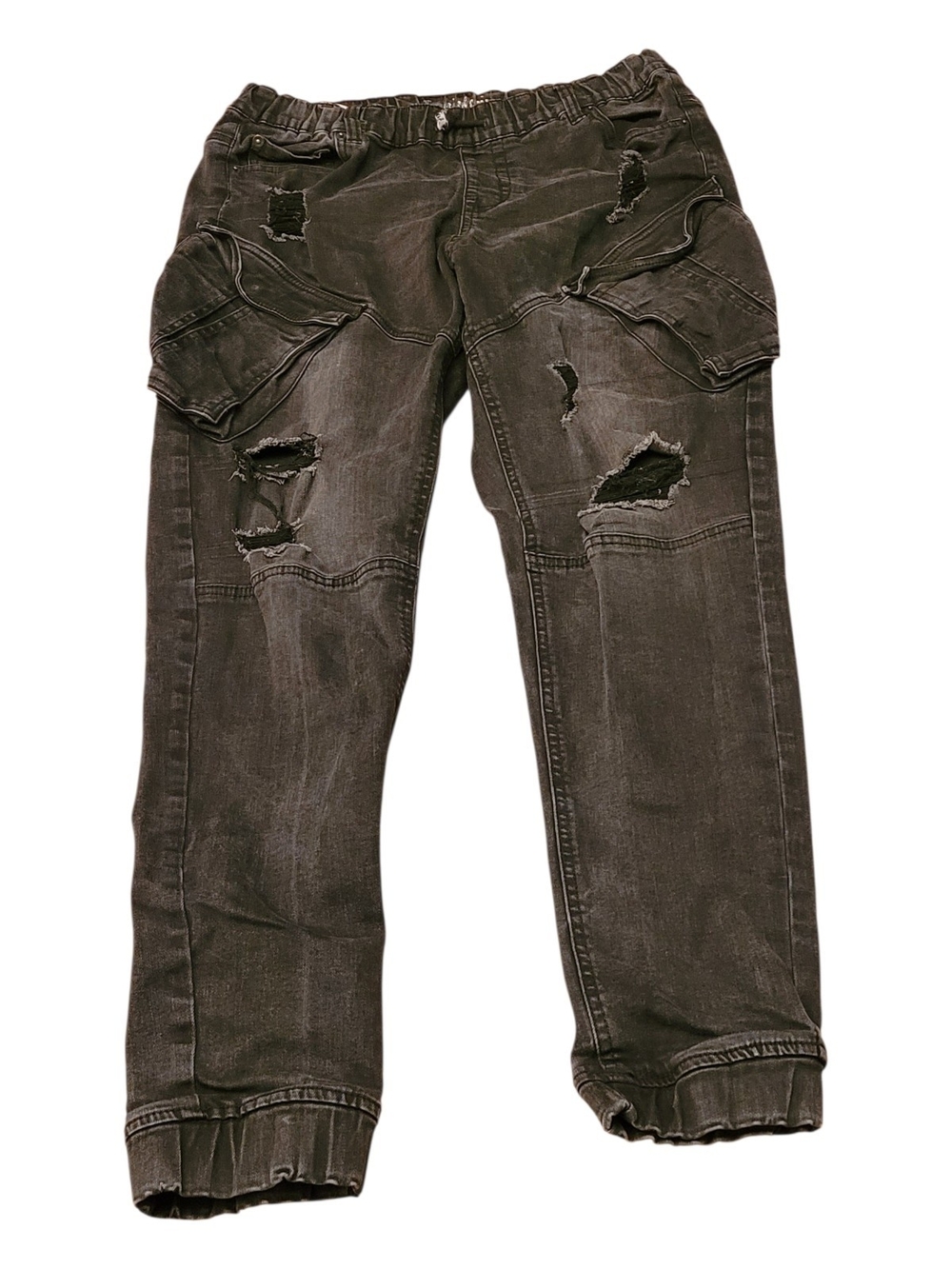 Slim Straight Distressed Cargo Jeans - Black